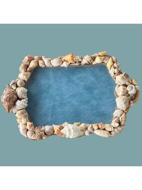 Handmade Seashell Decorated Tray Coastal Beach House Cottage Shell Ocean Decor